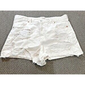 American Eagle 90s Boyfriend Shorts Womens 18 White Distressed Denim High Rise